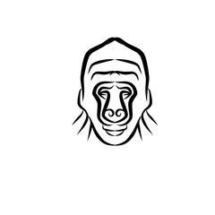 Stylized illustration of a gorilla's face with intricate lines and patterns on a plain background