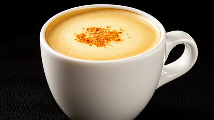 Obraz premium White Cup of Cappuccino with Cinnamon Sprinkle on Dark Background