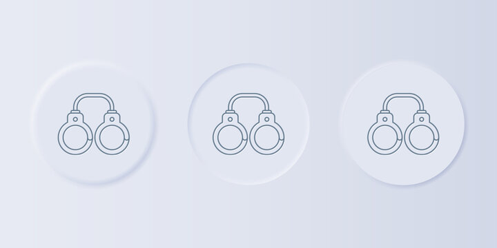 Grey Sexy fluffy handcuffs icon isolated on grey background. Fetish accessory. Sex shop stuff for sadist and masochist. Set icons in square buttons. Vector
