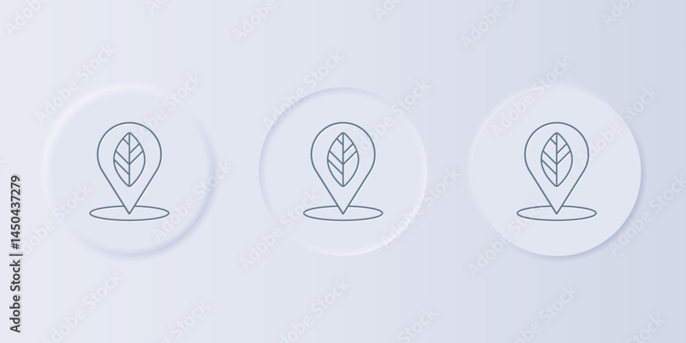 Poster grey location pin with leaf inside icon isolated on grey background. set icons in square buttons. ve
