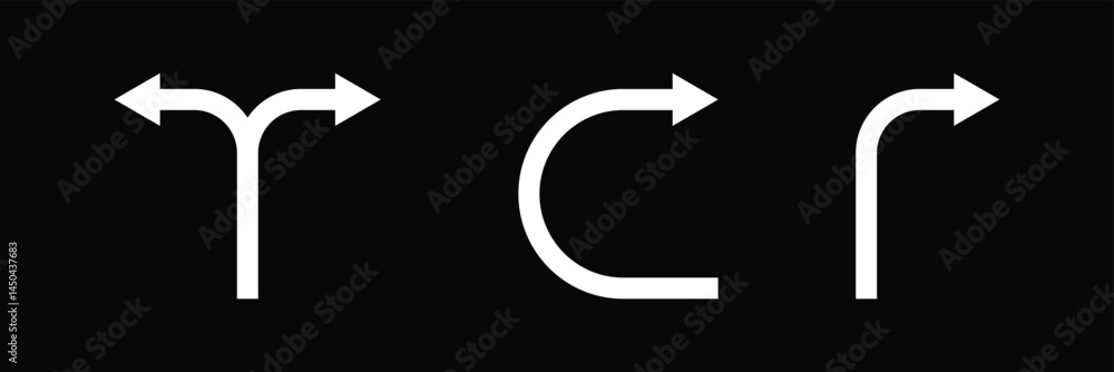 Poster way direction arrow sign. three arrow, way sign, road direction icon vector. three-way direction arr