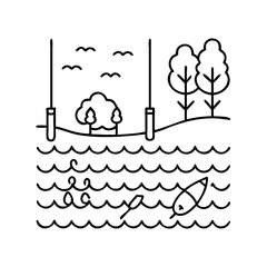 riverbank with fishing poles icon, riverbank with fishing poles line art - simple line art of riverbank with fishing poles, perfect for riverbank with fishing poles logos and icons