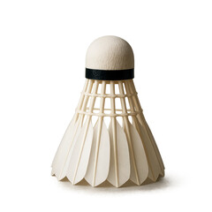 Close up of modern badminton shuttlecock with foam head and feathered skirt, isolated transparency background, highlighting its design and texture