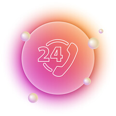 White Telephone 24 hours support icon isolated on white background. All-day customer support call-center. Full time call services. Orange and pink gradient circle background. Vector