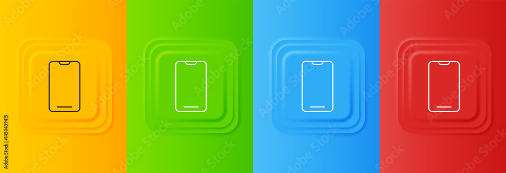 Poster white smartphone, mobile phone icon isolated on colorful background. set icons in square buttons. ve
