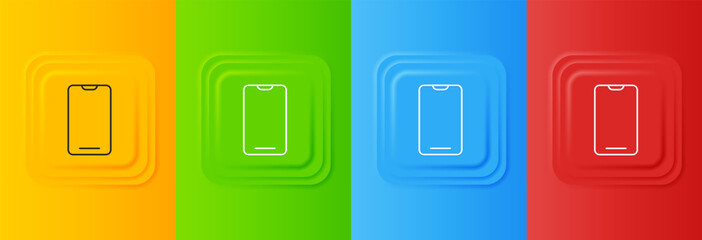 White Smartphone, mobile phone icon isolated on colorful background. Set icons in square buttons. Vector