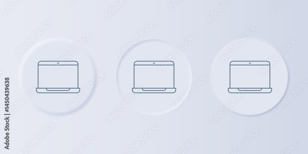 Aufkleber Grey Laptop icon isolated on grey background. Computer notebook with empty screen sign. Set icons in square buttons. Vector