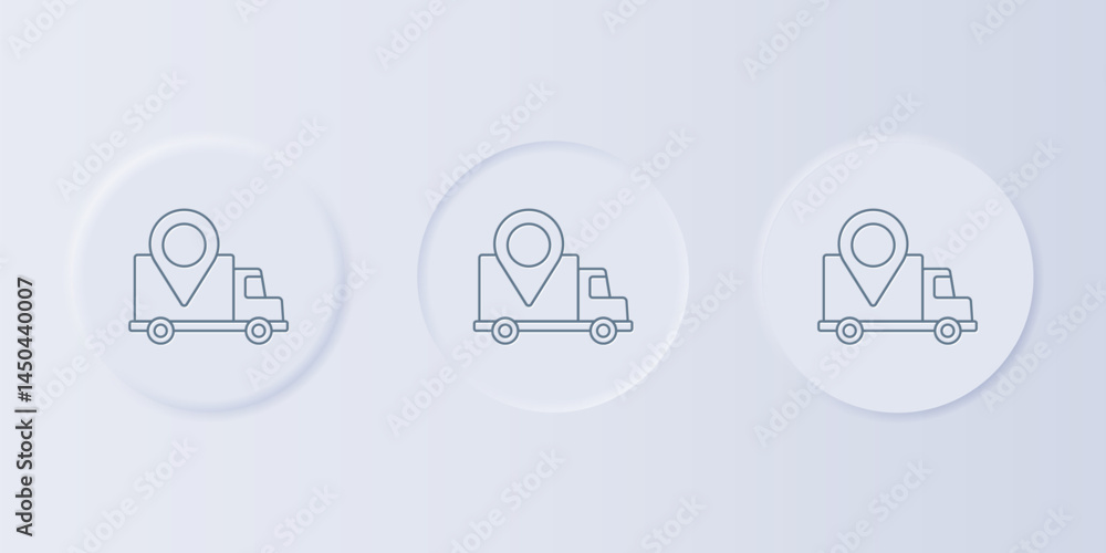 Poster grey delivery tracking icon isolated on grey background. parcel tracking. set icons in square button