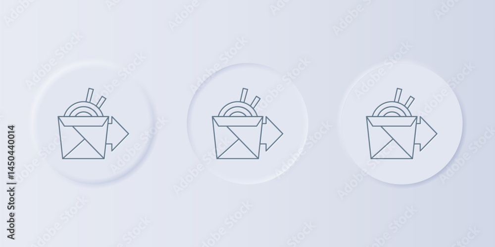 Poster grey online ordering and noodles delivery icon isolated on grey background. set icons in square butt