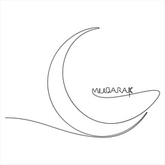 Single line continuous drawing of crescent moon for Ramadan element simple crescent moon line art style vector illustration