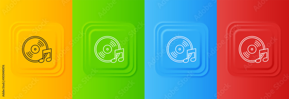 Poster white vinyl disk icon isolated on colorful background. set icons in square buttons. vector