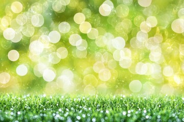 Obraz premium Fresh green grass with soft, out-of-focus, yellowish-green bokeh background