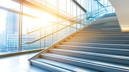 Obraz premium Modern staircase in sunlit building interior