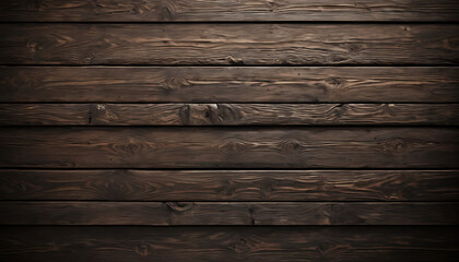 Fototapeta premium Detailed close-up of a dark brown wooden plank wall, showing rich wood grain texture and rustic charm.