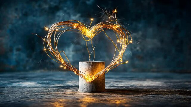 Heart-shaped lights on a rustic base