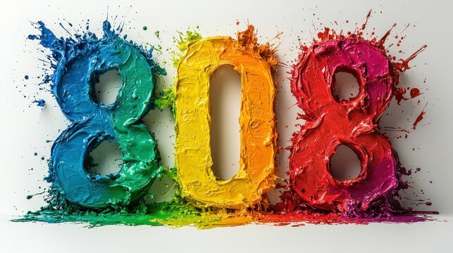 Colorful numbers 808 in paint splatter