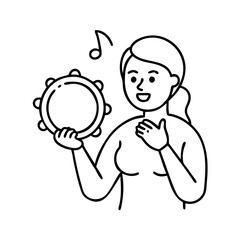 singer with tambourine icon, singer with tambourine line art - simple line art of singer with tambourine, perfect for singer with tambourine logos and icons