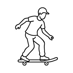 Fototapeta premium skateboarder silhouette icon, skateboarder silhouette line art - simple line art of skateboarder silhouette, perfect for skateboarder silhouette logos and icons