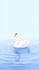 Fototapeta premium Serene white swan gracefully floats on calm blue water, creating gentle ripples