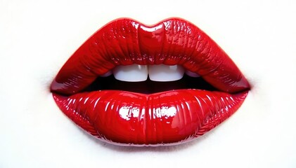 Obraz premium Bold red lip print against stark white backdrop , print, contemporary, simple