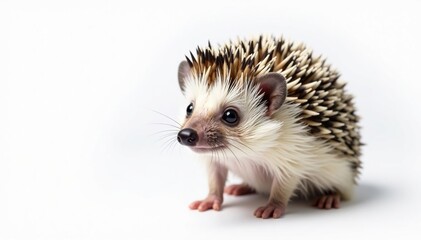 Obraz premium A single hedgehog, perfectly centered on pure white, isolated background, wild