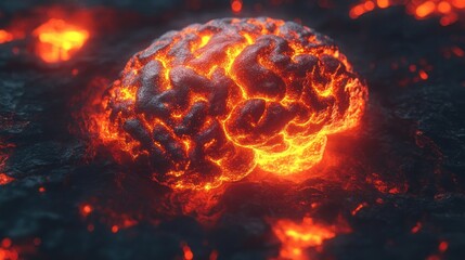 Fiery brain on volcanic landscape