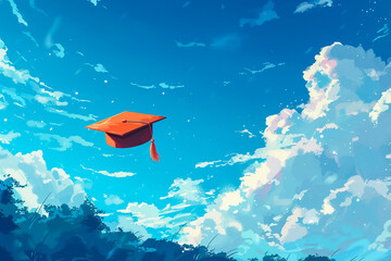 Fototapeta premium graduation sky on cap 