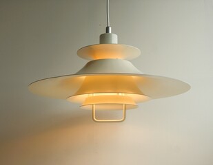 White lamp on a white background. Mid century modern style with multi layer design.