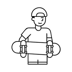 skater holding the board icon, skater holding the board line art - simple line art of skater holding the board, perfect for skater holding the board logos and icons
