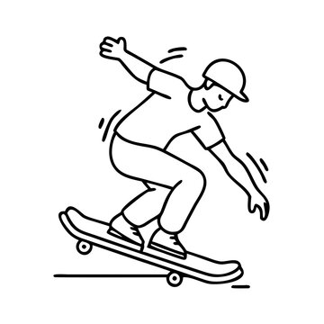 skater riding skateboard black line art clip art preview