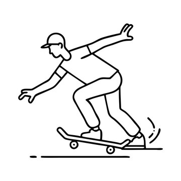 skater riding skateboard black line art clip art preview