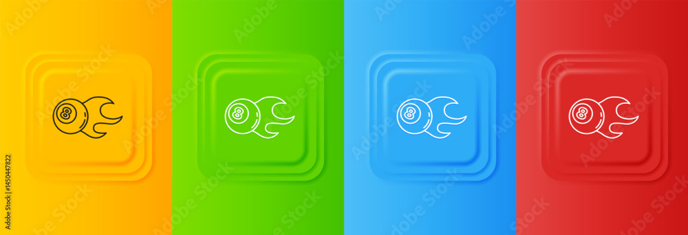 Poster white billiard pool snooker ball with number 8 icon isolated on colorful background. set icons in sq