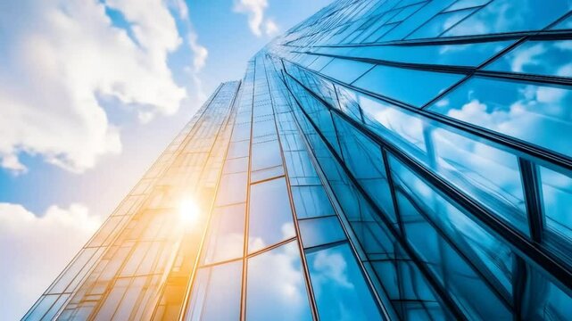 Skycraper building glass sky cloud reflection modern architecture