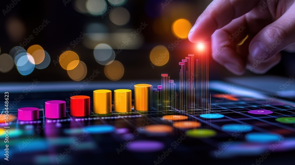 Poster digital growth chart colorful 3 d bar graph on screen