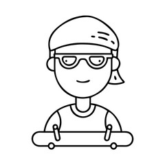 skater wearing sunglasses icon, skater wearing sunglasses line art - simple line art of skater wearing sunglasses, perfect for skater wearing sunglasses logos and icons