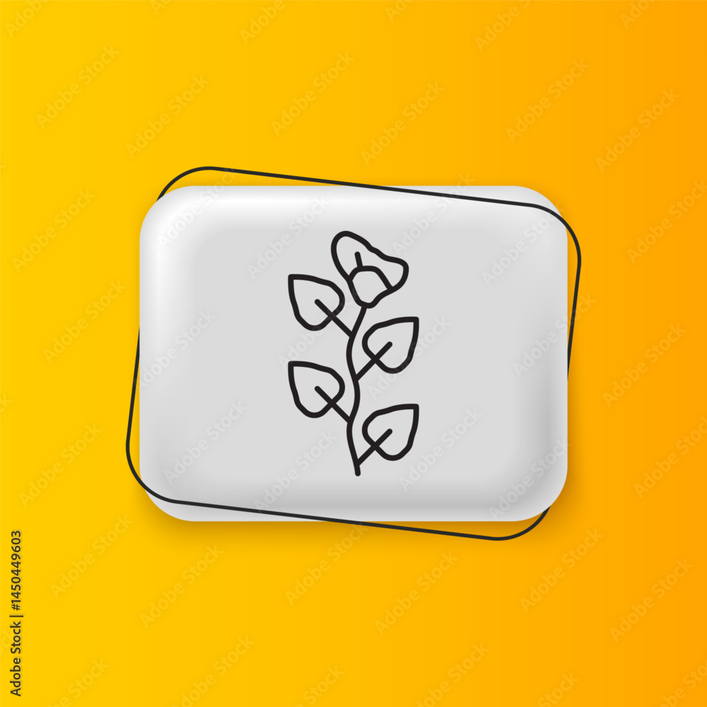 Poster black ivy branch icon isolated on yellow background. branch with leaves. silver rectangle button. ve