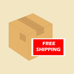 Free shipping delivery vector sticker design. Cardboard box delivery.