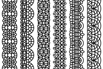 Intricate ornate, floral lace, trim seamless patterns. Abstract decorative  ornamental vintage borders for your creations, art and design projects.