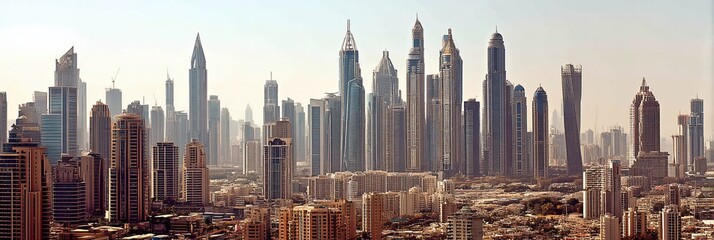 Dubai Skyline View, Modern Cityscape, Aerial Perspective, Cityscape Background, Stock Photo