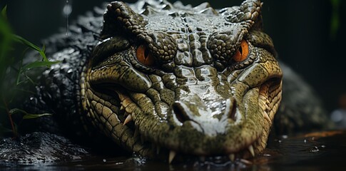 Obraz premium Crocodile Hunting Prey in Water Wildlife Photography Rainforest Close-Up Perspective