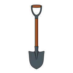 Garden shovel illustration ideal for digging tool vector, spade with wooden handle, gardening equipment icon, farming, landscaping, soil work graphic