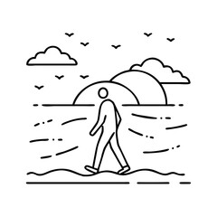 sunset walk on the beach icon, sunset walk on the beach line art - simple line art of sunset walk on the beach, perfect for sunset walk on the beach logos and icons