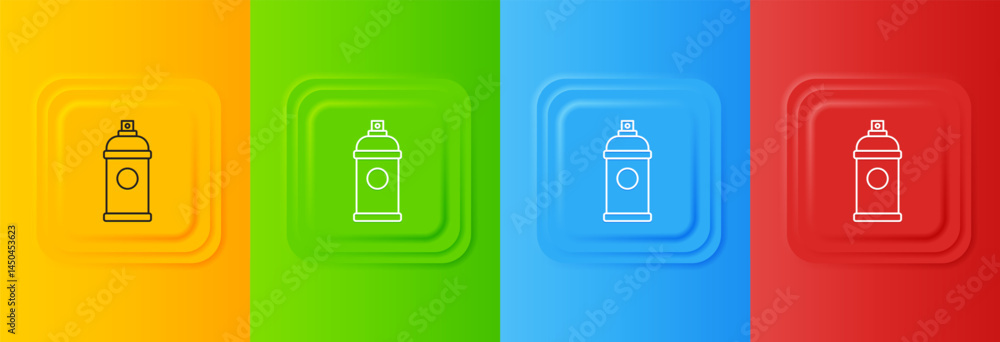 Poster white paint spray can icon isolated on colorful background. set icons in square buttons. vector