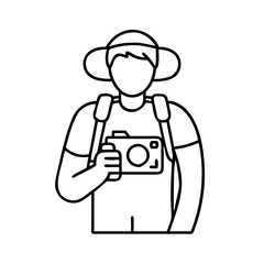 traveler with camera icon, traveler with camera line art - simple line art of traveler with camera, perfect for traveler with camera logos and icons