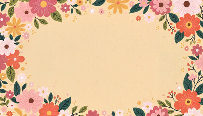 Fototapeta premium Vintage floral frame background with pastel flowers and copy space