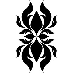 A black and white vector design showcases a floral tattoo ornament with butterfly wings, a nature-inspired silhouette for artistic decoration