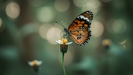 Obraz premium Monarch butterfly wings spread on bloom