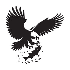 Flying Eagle with Wings Spread in Inked Silhouette Style