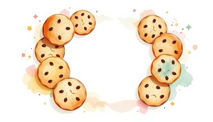 Obraz premium Cute Chocolate Chip Cookies in a Watercolor Frame