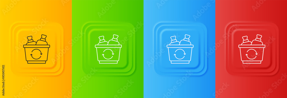 Poster white recycle bin with recycle symbol icon isolated on colorful background. trash can icon. garbage 